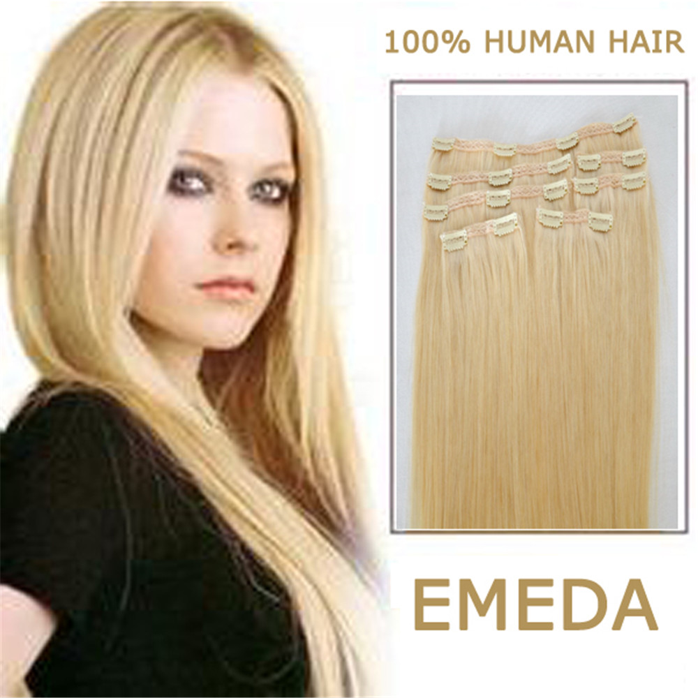 Blonde double drawn thick human hair clip in hair extensions ZJ0082